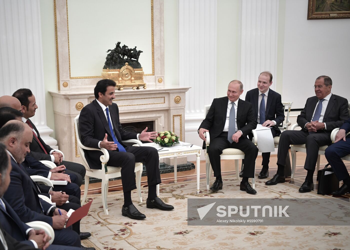 President Vladimir Putin meets with Qatari Emir Tamim bin Hamad Al Thani