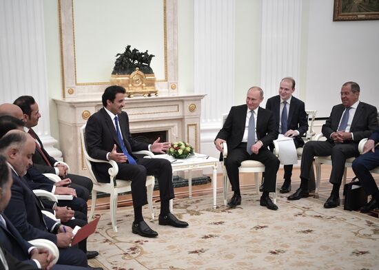 President Vladimir Putin meets with Qatari Emir Tamim bin Hamad Al Thani
