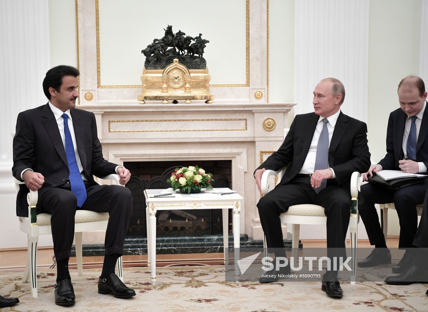 President Vladimir Putin meets with Qatari Emir Tamim bin Hamad Al Thani
