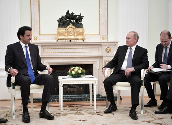 President Vladimir Putin meets with Qatari Emir Tamim bin Hamad Al Thani