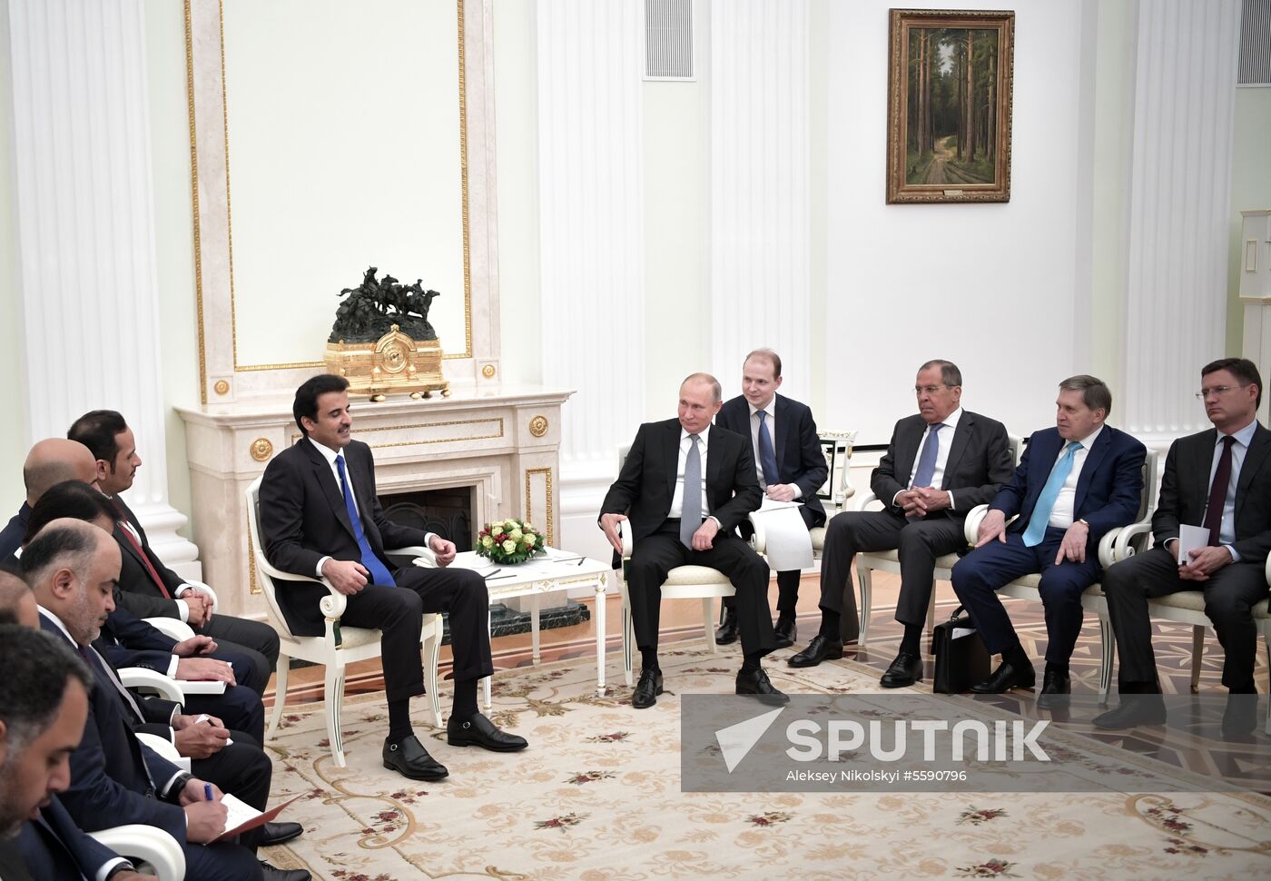President Vladimir Putin meets with Qatari Emir Tamim bin Hamad Al Thani