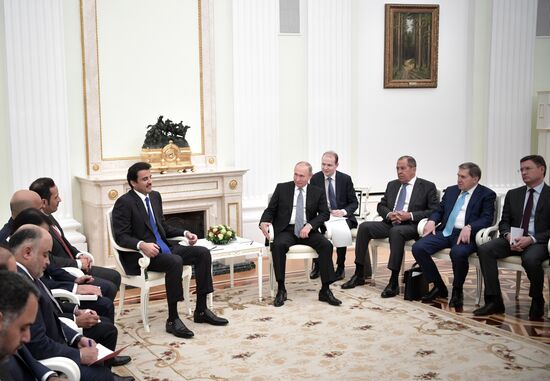 President Vladimir Putin meets with Qatari Emir Tamim bin Hamad Al Thani