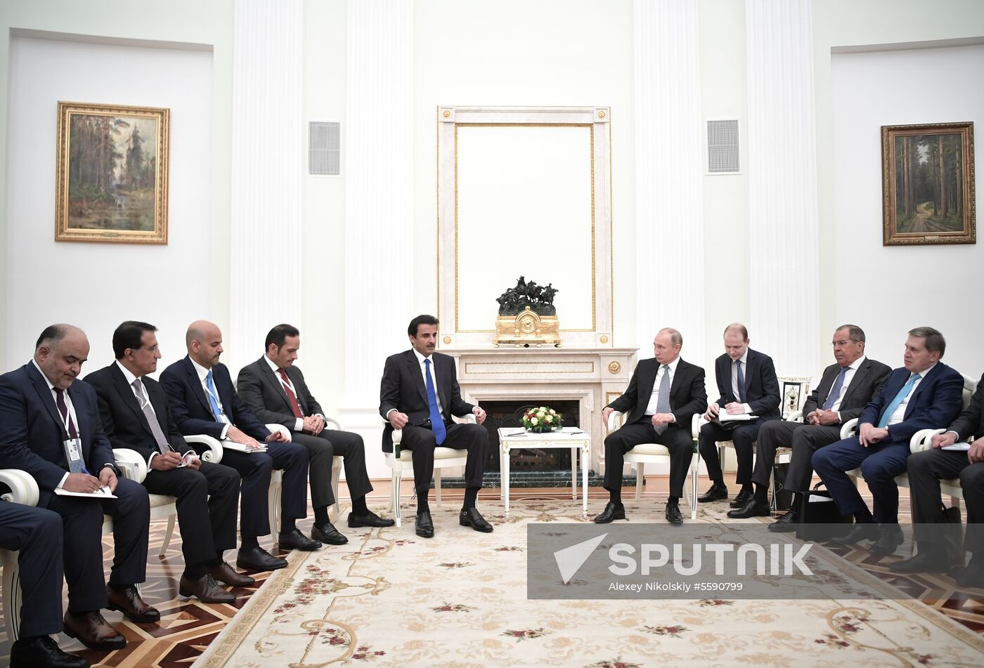President Vladimir Putin meets with Qatari Emir Tamim bin Hamad Al Thani