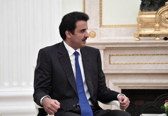 President Vladimir Putin meets with Qatari Emir Tamim bin Hamad Al Thani