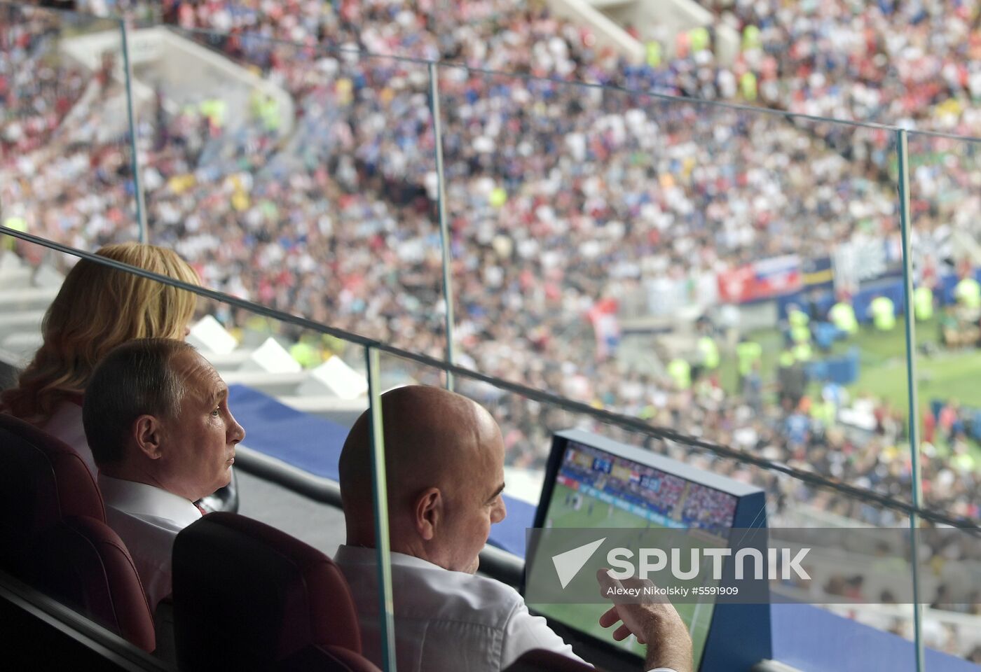 President Vladimir Putin and Prime Minister Dmitry Medvedev attend World Cup final match