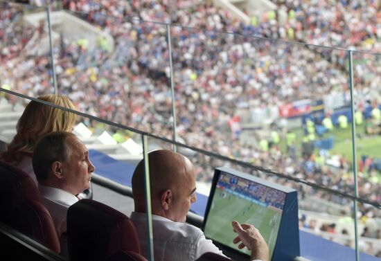 President Vladimir Putin and Prime Minister Dmitry Medvedev attend World Cup final match