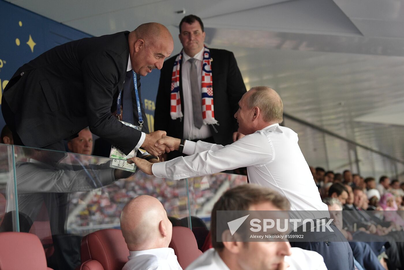 President Vladimir Putin and Prime Minister Dmitry Medvedev attend World Cup final match