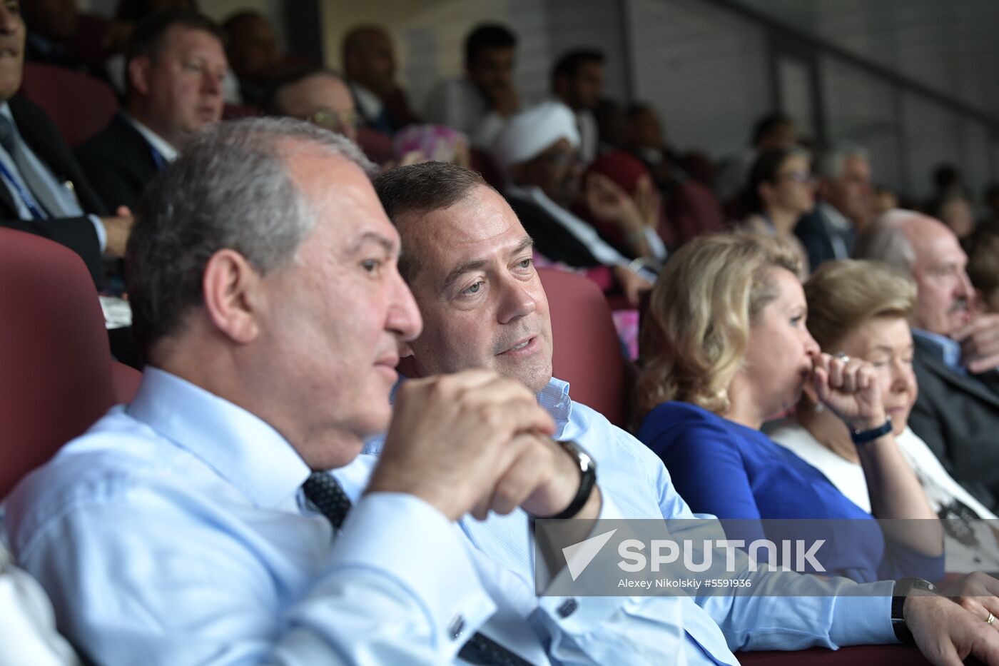 President Vladimir Putin and Prime Minister Dmitry Medvedev attend World Cup final match