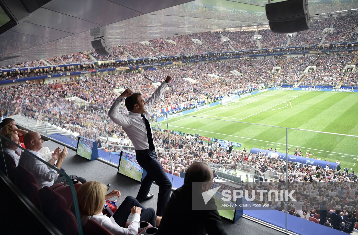 President Vladimir Putin and Prime Minister Dmitry Medvedev attend World Cup final match