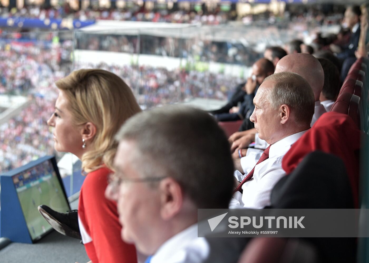 President Vladimir Putin and Prime Minister Dmitry Medvedev attend World Cup final match