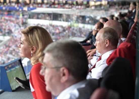 President Vladimir Putin and Prime Minister Dmitry Medvedev attend World Cup final match