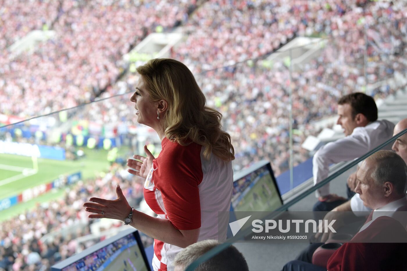 President Vladimir Putin and Prime Minister Dmitry Medvedev attend World Cup final match