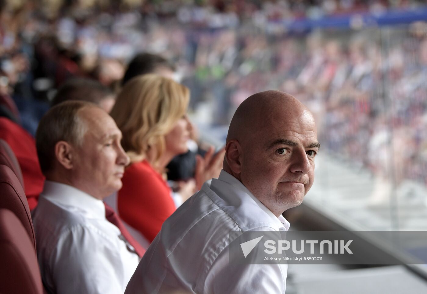 President Vladimir Putin and Prime Minister Dmitry Medvedev attend World Cup final match