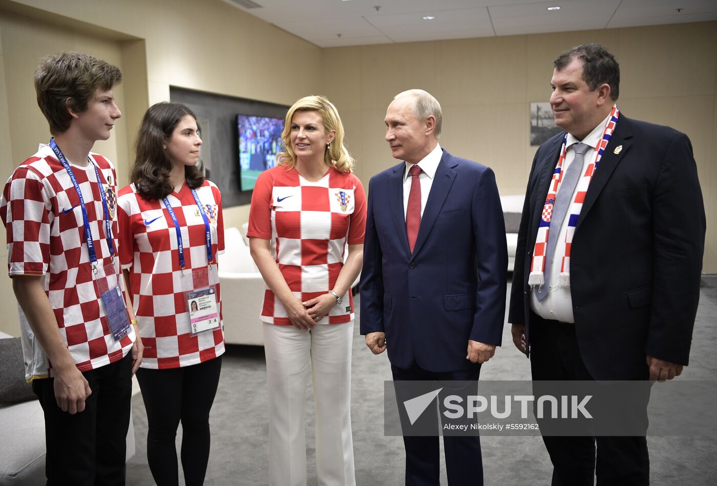 President Vladimir Putin and Prime Minister Dmitry Medvedev attend World Cup final match