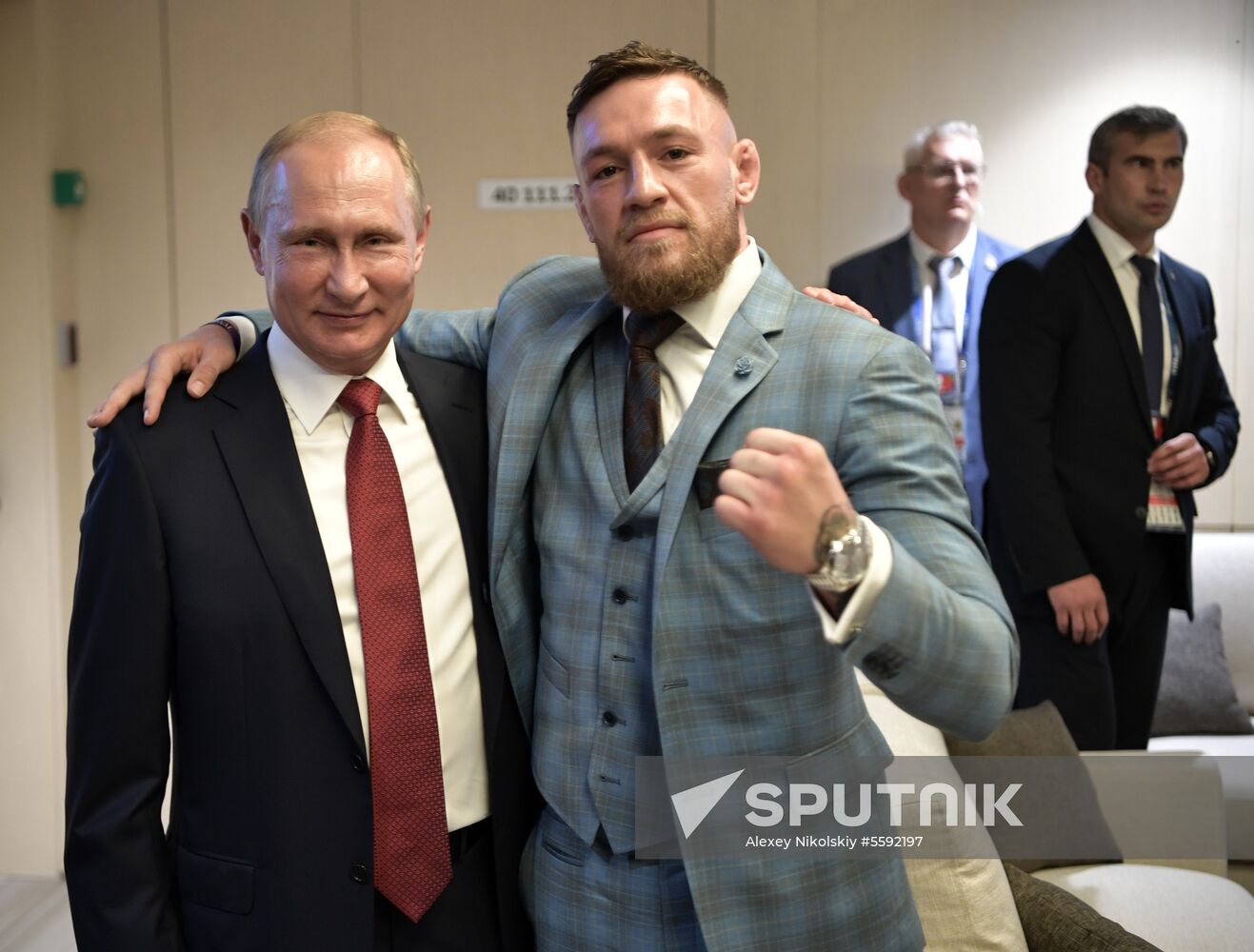 President Vladimir Putin and Prime Minister Dmitry Medvedev attend World Cup final match