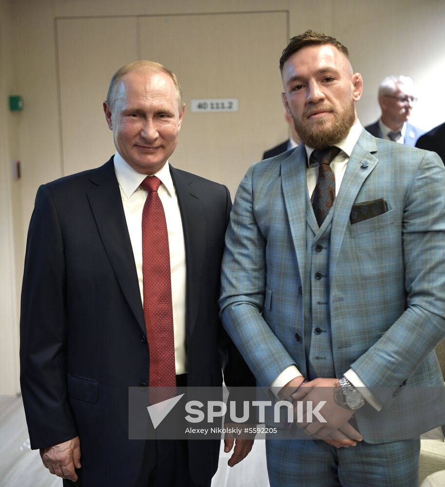 President Vladimir Putin and Prime Minister Dmitry Medvedev attend World Cup final match