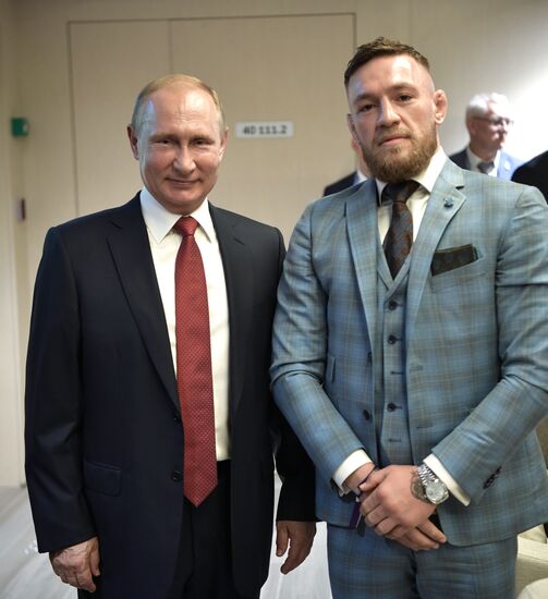 President Vladimir Putin and Prime Minister Dmitry Medvedev attend World Cup final match