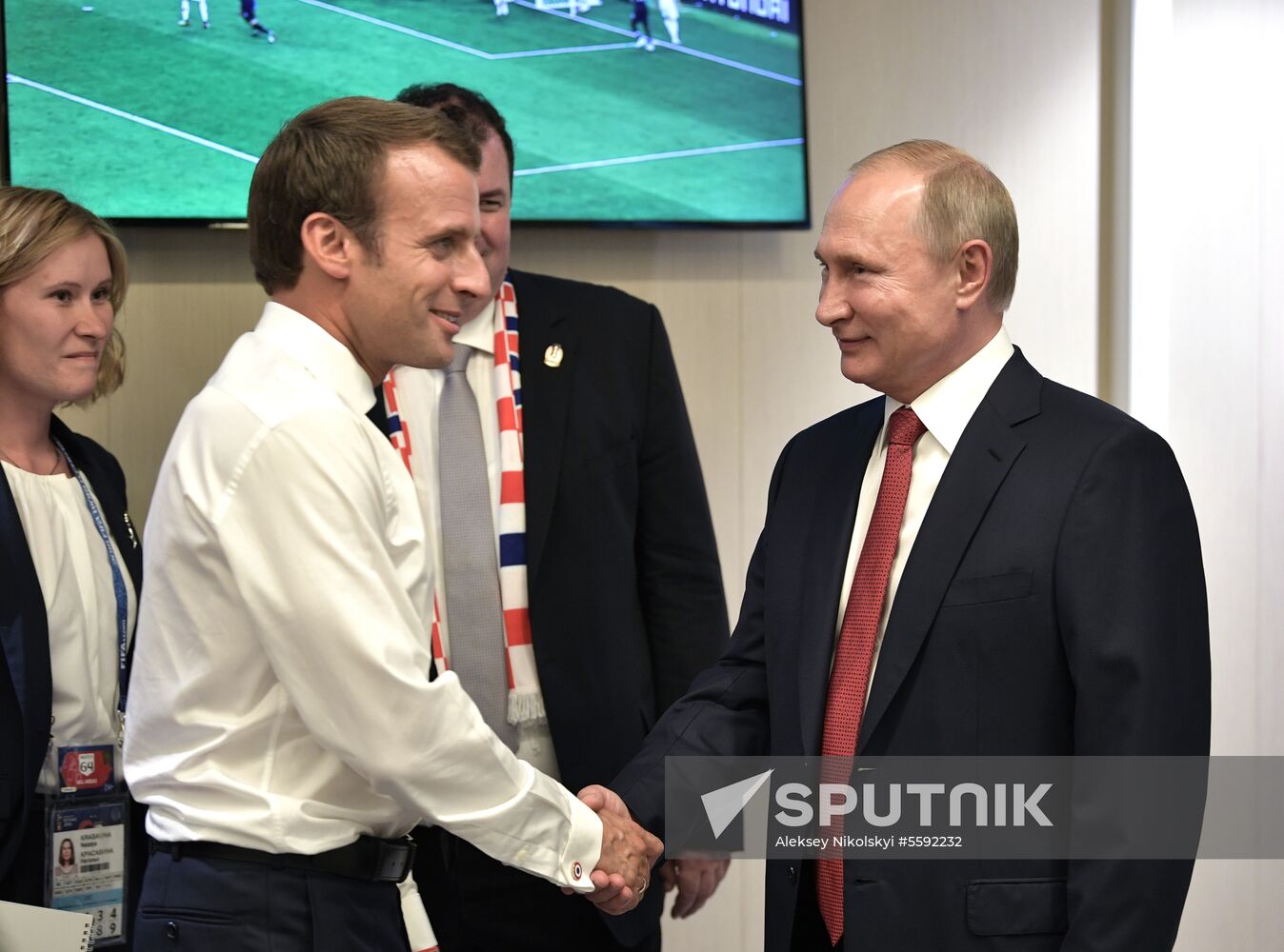President Vladimir Putin and Prime Minister Dmitry Medvedev attend World Cup final match