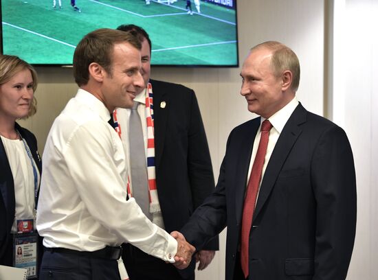 President Vladimir Putin and Prime Minister Dmitry Medvedev attend World Cup final match
