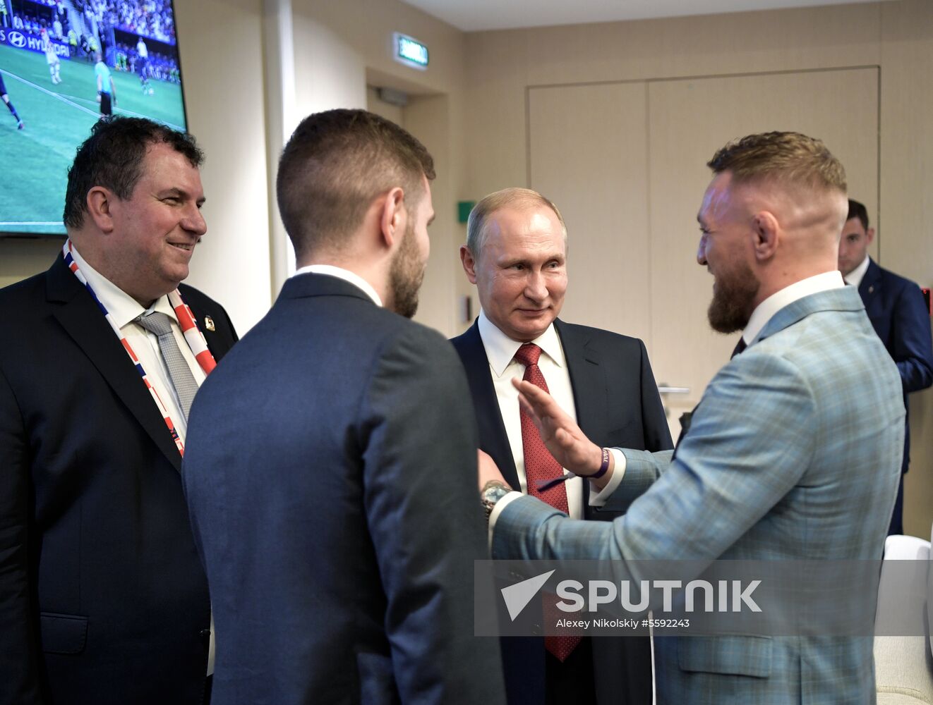 President Vladimir Putin and Prime Minister Dmitry Medvedev attend World Cup final match