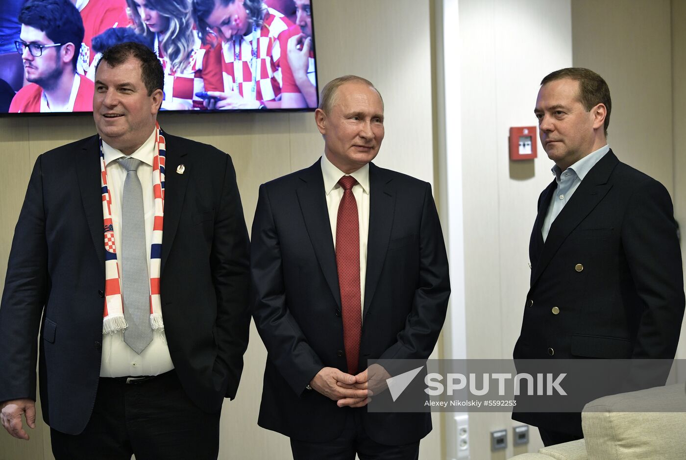 President Vladimir Putin and Prime Minister Dmitry Medvedev attend World Cup final match