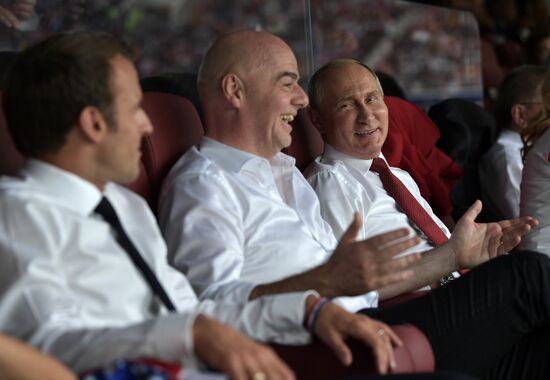 President Vladimir Putin and Prime Minister Dmitry Medvedev attend World Cup final match