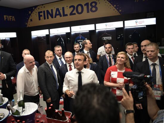 President Vladimir Putin and Prime Minister Dmitry Medvedev attend World Cup final match