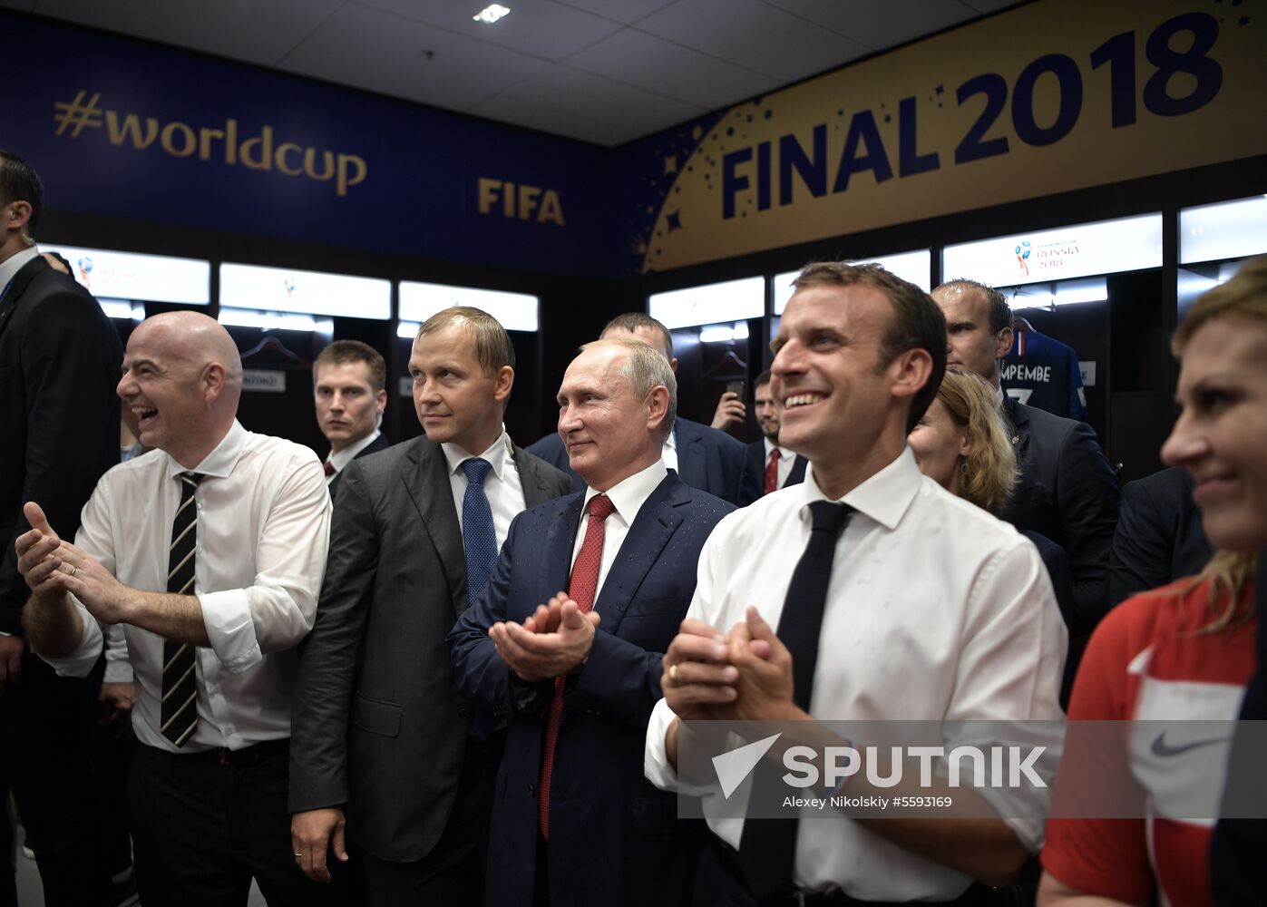 President Vladimir Putin and Prime Minister Dmitry Medvedev attend World Cup final match