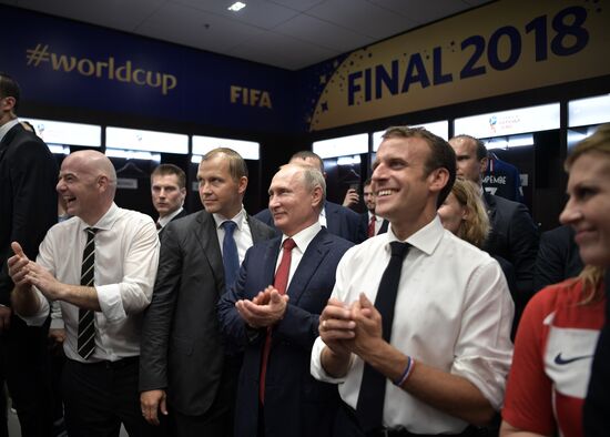 President Vladimir Putin and Prime Minister Dmitry Medvedev attend World Cup final match