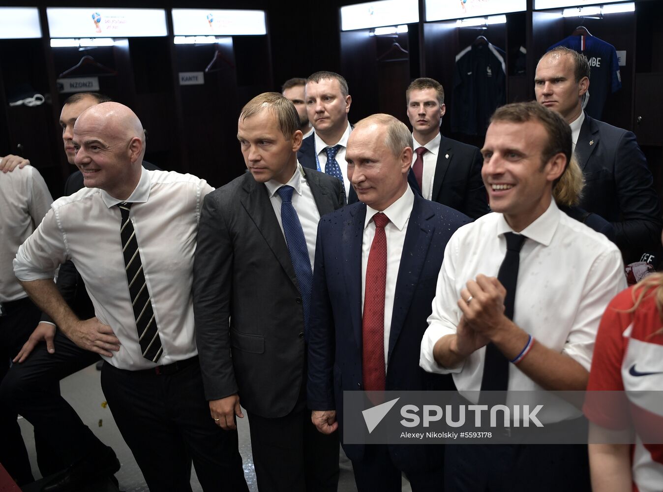 President Vladimir Putin and Prime Minister Dmitry Medvedev attend World Cup final match