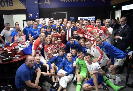 President Vladimir Putin and Prime Minister Dmitry Medvedev attend World Cup final match