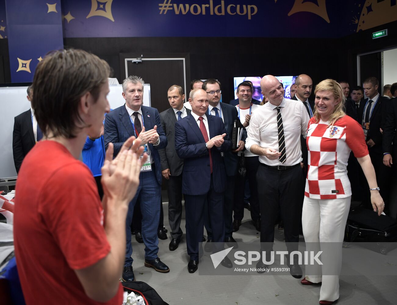 President Vladimir Putin and Prime Minister Dmitry Medvedev attend World Cup final match