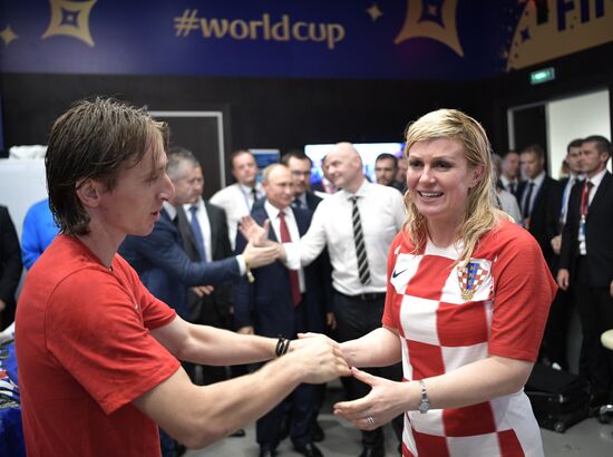 President Vladimir Putin and Prime Minister Dmitry Medvedev attend World Cup final match