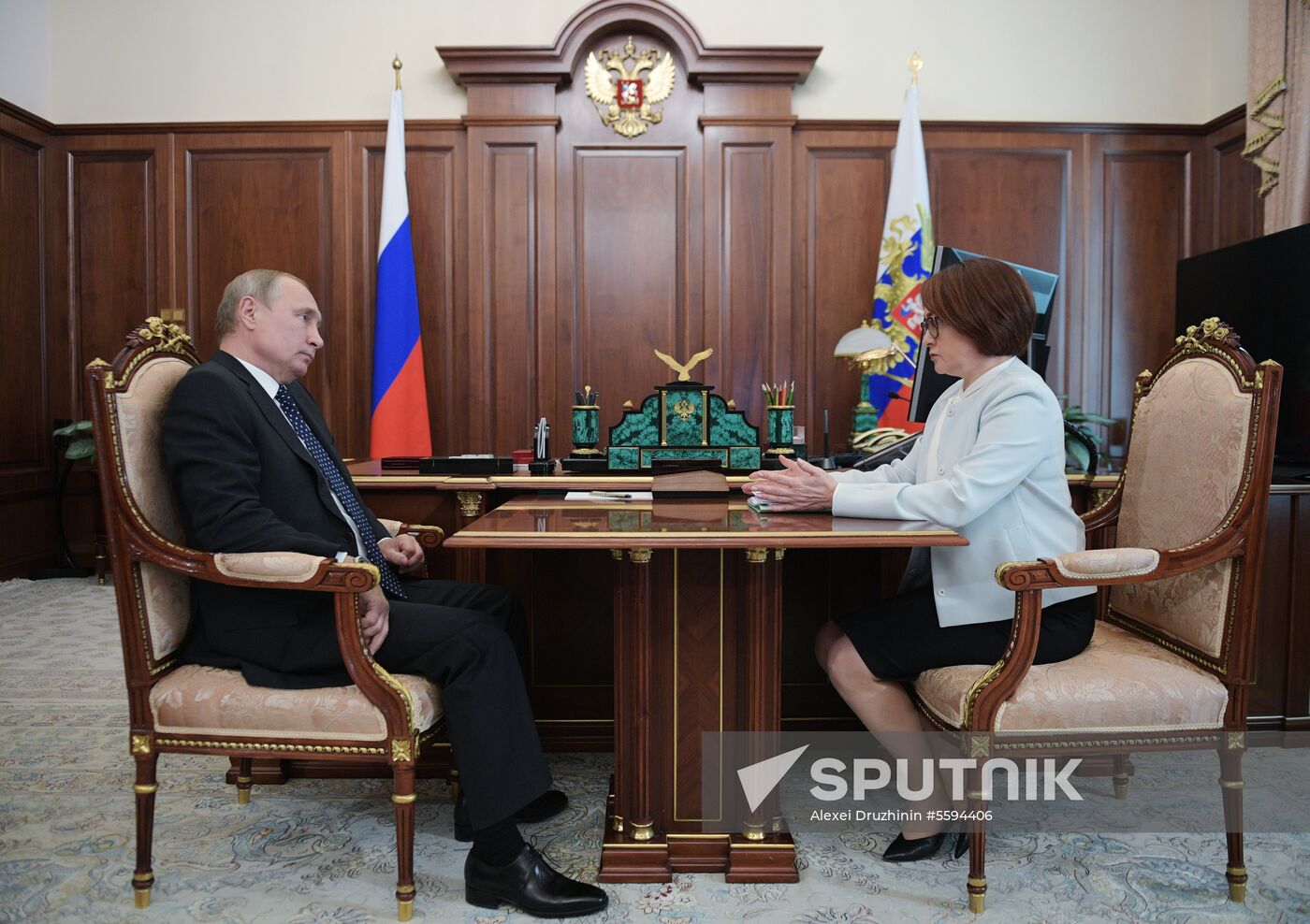 President Vladimir Putin meets with Central Bank Governor Elvira Nabiullina