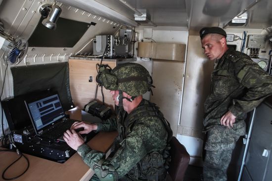 Stage of competition for field training among units of electronic warfare