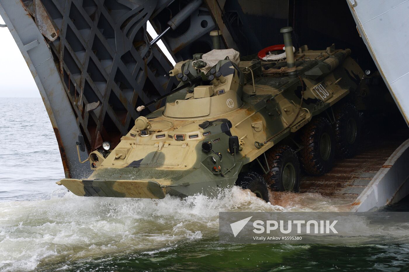 Naval infantry in training with BTR-82A armored personnel carriers in Vladivostok