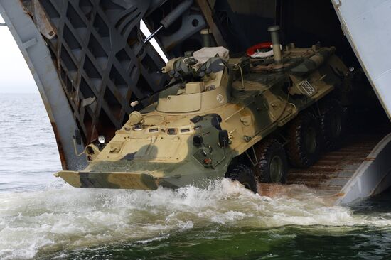 Naval infantry in training with BTR-82A armored personnel carriers in Vladivostok