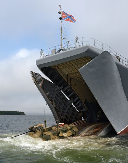 Naval infantry in training with BTR-82A armored personnel carriers in Vladivostok