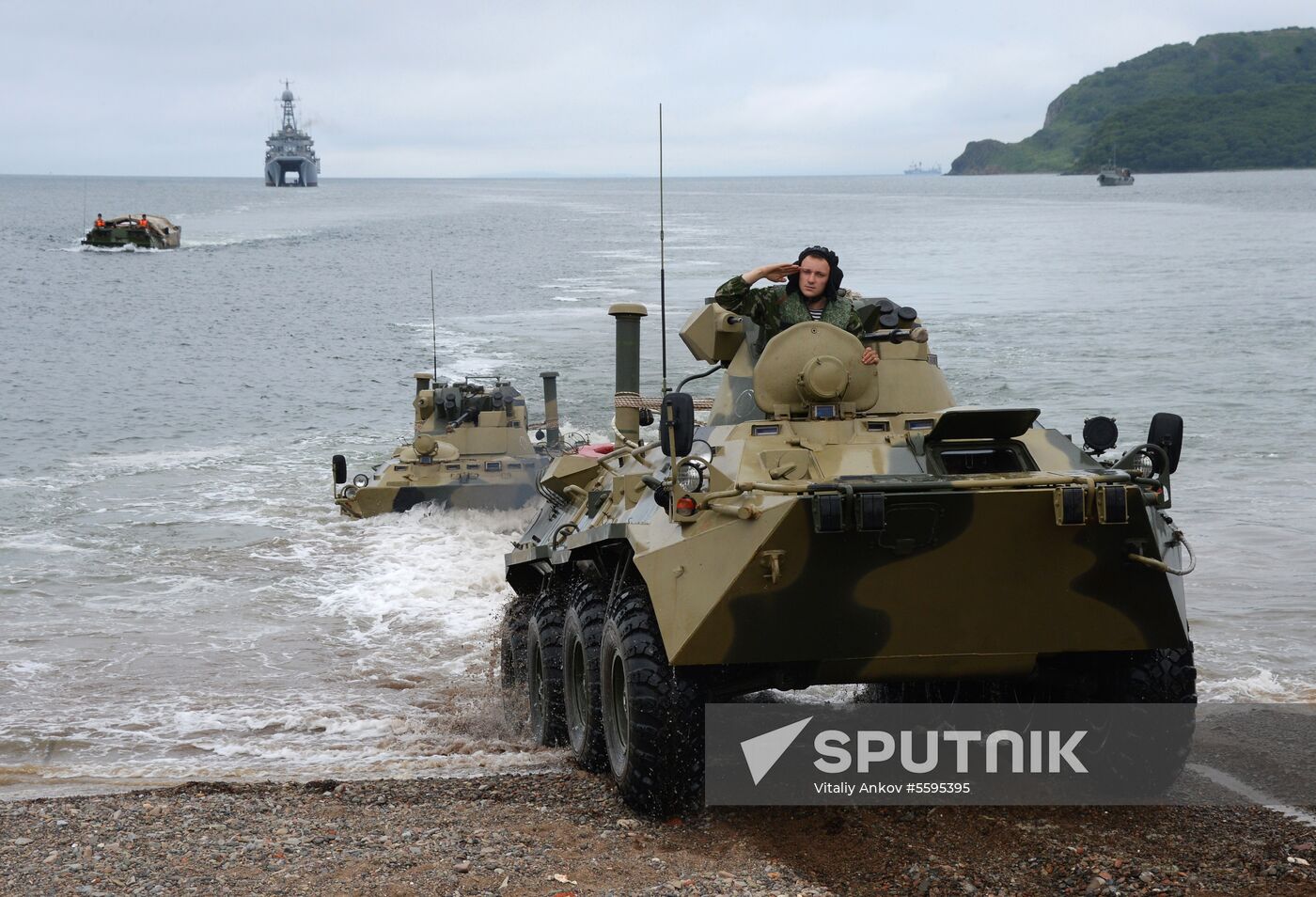 Naval infantry in training with BTR-82A armored personnel carriers in Vladivostok
