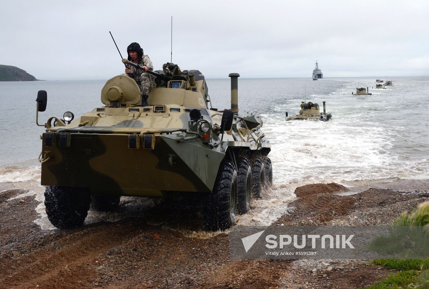 Naval infantry in training with BTR-82A armored personnel carriers in Vladivostok
