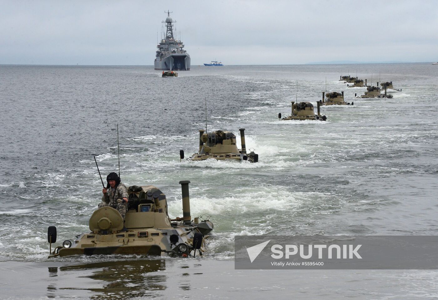 Naval infantry in training with BTR-82A armored personnel carriers in Vladivostok