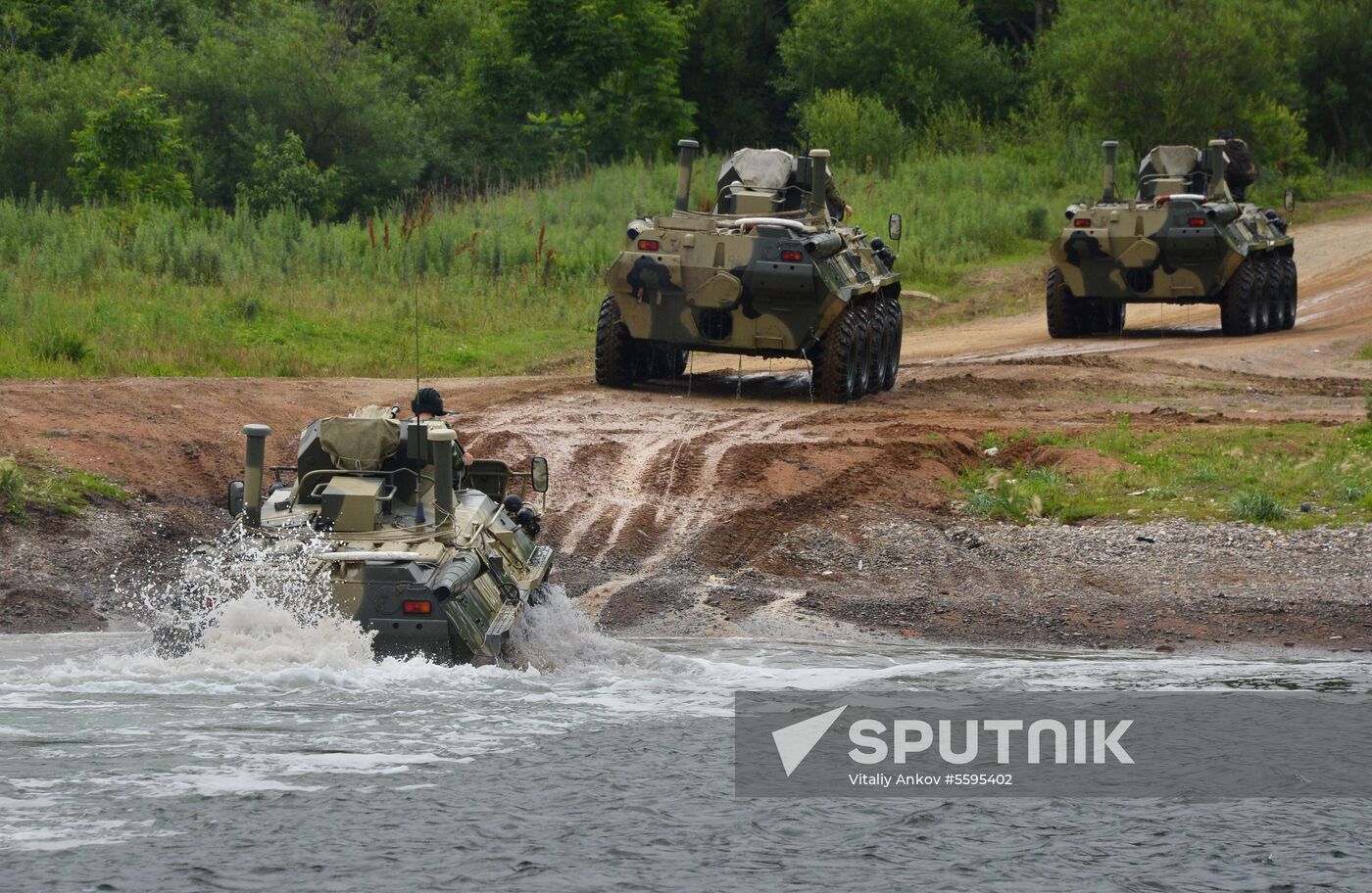 Naval infantry in training with BTR-82A armored personnel carriers in Vladivostok
