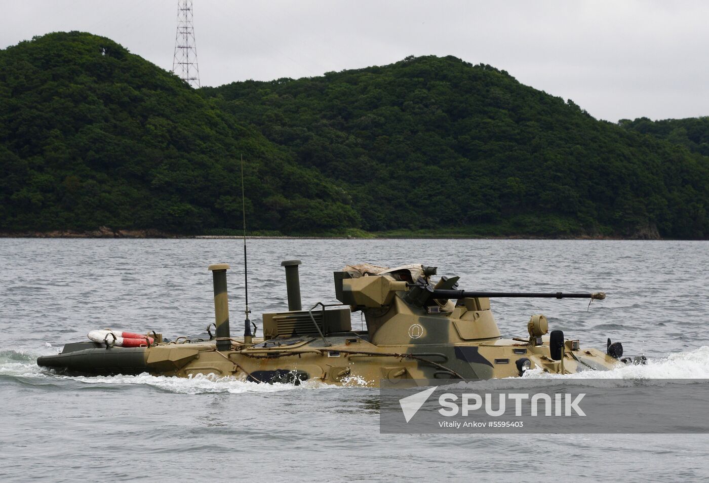 Naval infantry in training with BTR-82A armored personnel carriers in Vladivostok