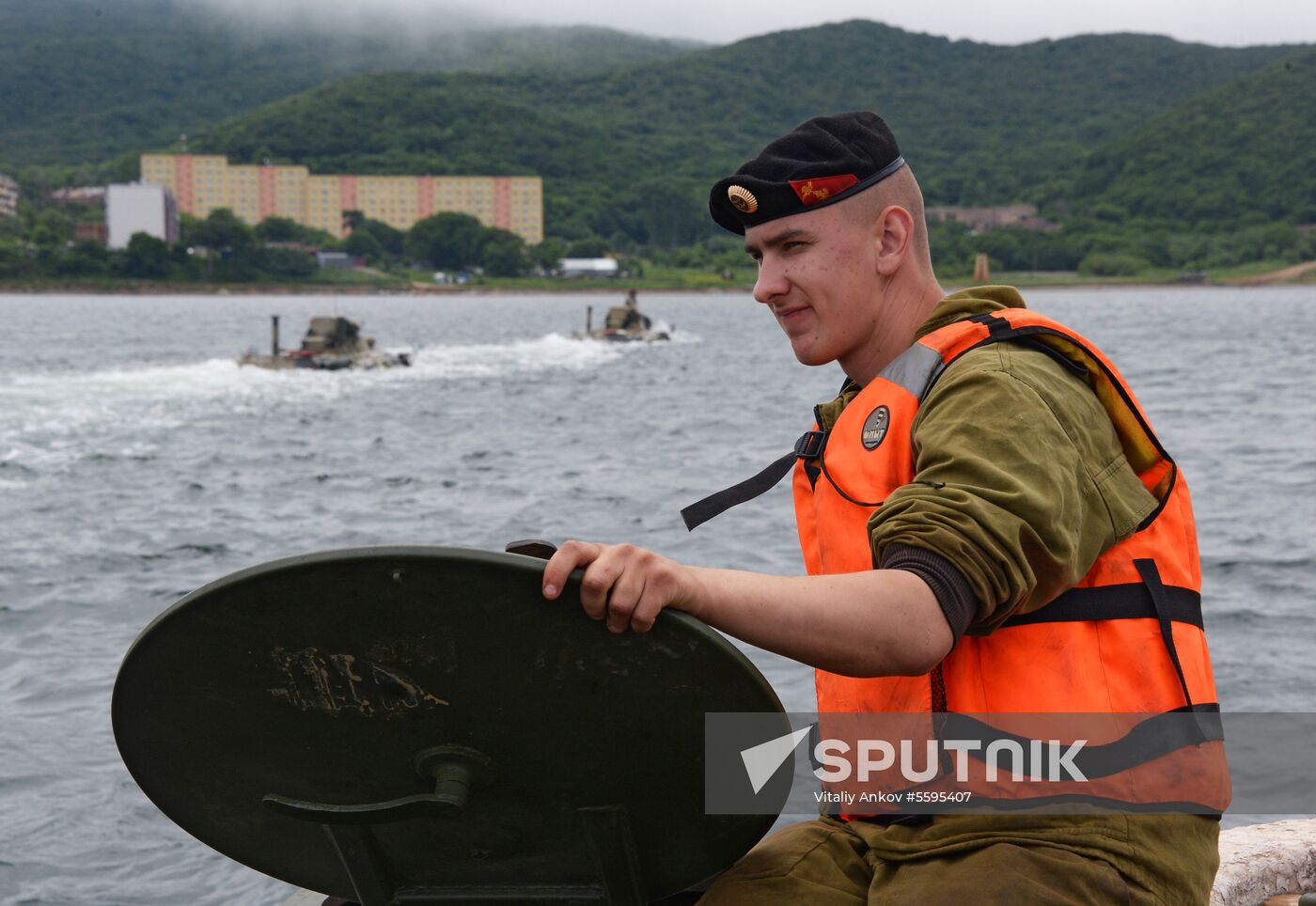 Naval infantry in training with BTR-82A armored personnel carriers in Vladivostok
