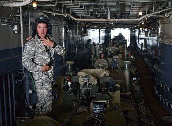 Naval infantry in training with BTR-82A armored personnel carriers in Vladivostok