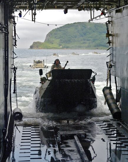 Naval infantry in training with BTR-82A armored personnel carriers in Vladivostok