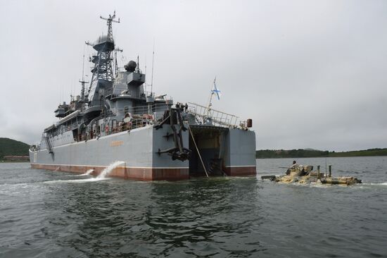 Naval infantry in training with BTR-82A armored personnel carriers in Vladivostok