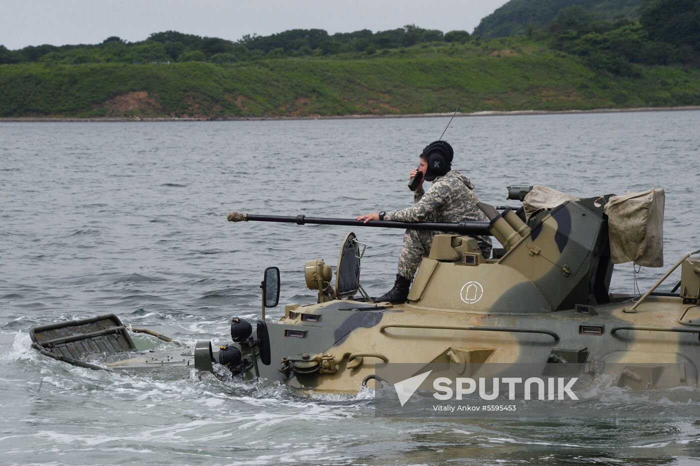 Naval infantry in training with BTR-82A armored personnel carriers in Vladivostok