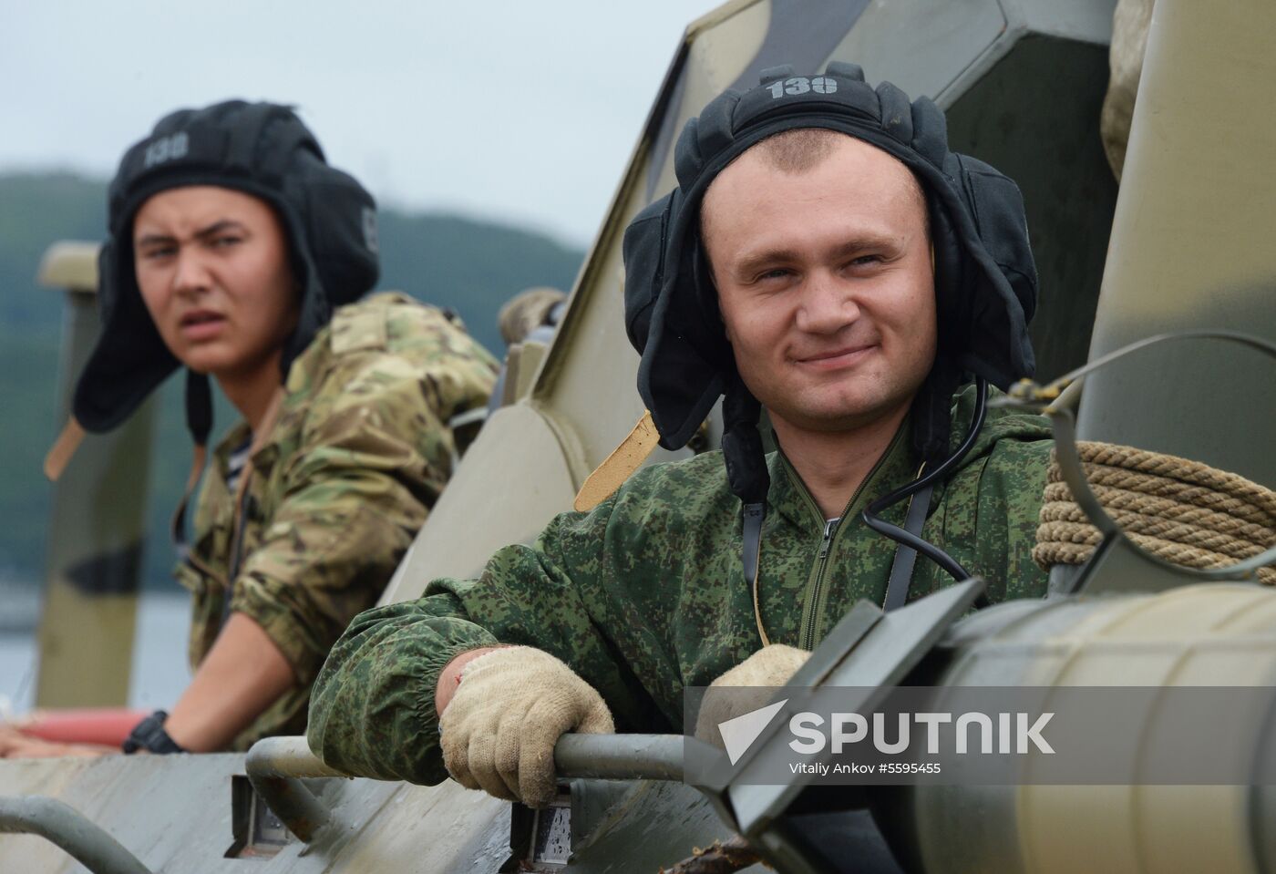 Naval infantry in training with BTR-82A armored personnel carriers in Vladivostok