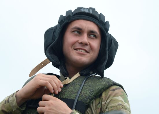 Naval infantry in training with BTR-82A armored personnel carriers in Vladivostok